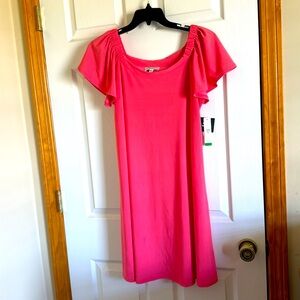 Robbie Bee Coral Puff Sleeve Sheath Dress